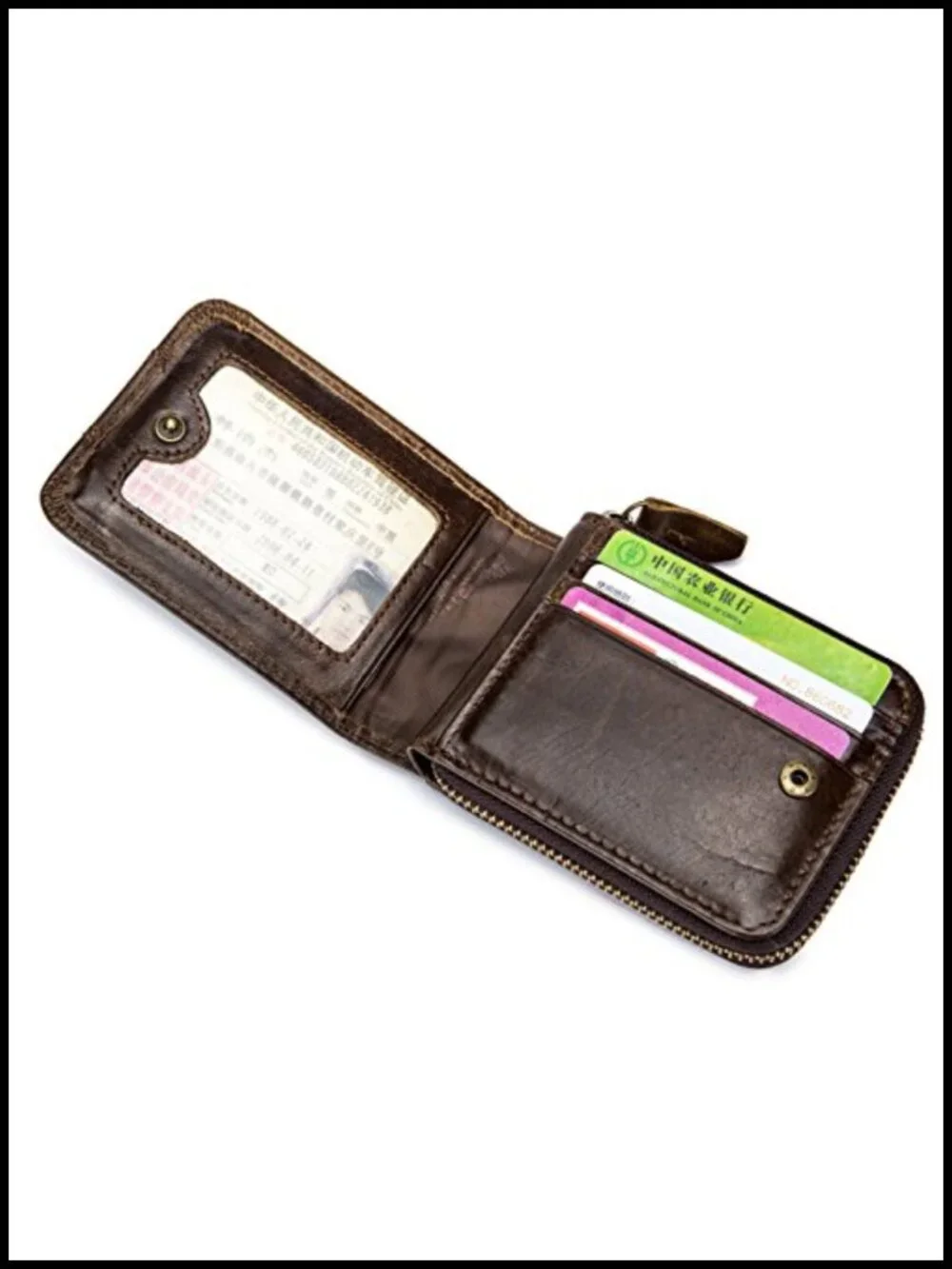 Genuine Cowhide Leather RFID Blocking Zipper Wallet with Coin Pocket